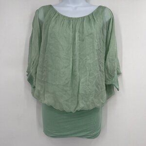 Sofia Made in Italy Green Sheer Batwing Dress Fitted Mini Skirt – One Size NWT
